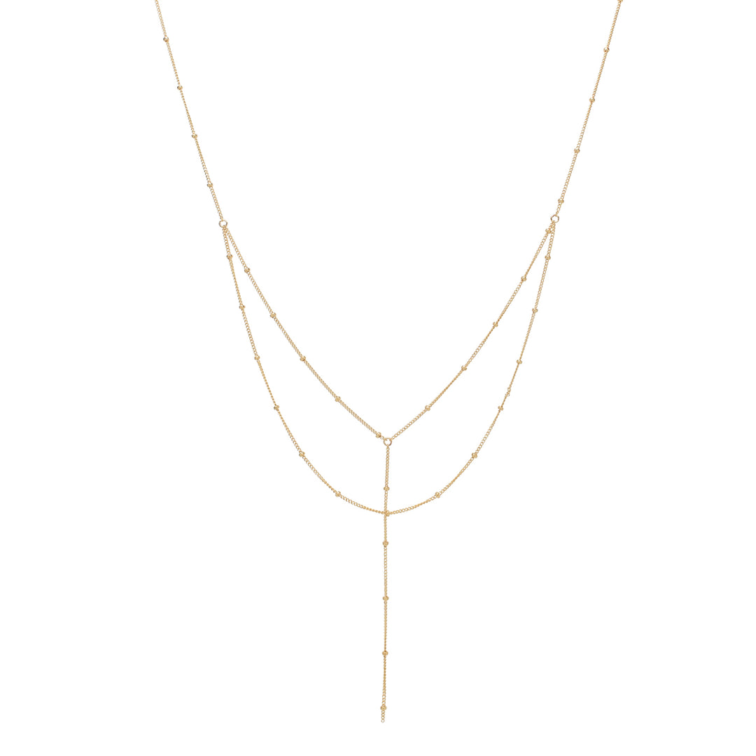 Double Layer Ball Chain Y-Necklace - Necklaces - Gold - Gold - Azil Boutique