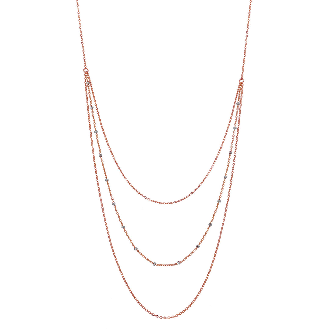 Triple Layer 2-Tone Ball Chain Necklace - Necklaces - Silver Rosegold - Silver Rosegold / 26" - Azil Boutique