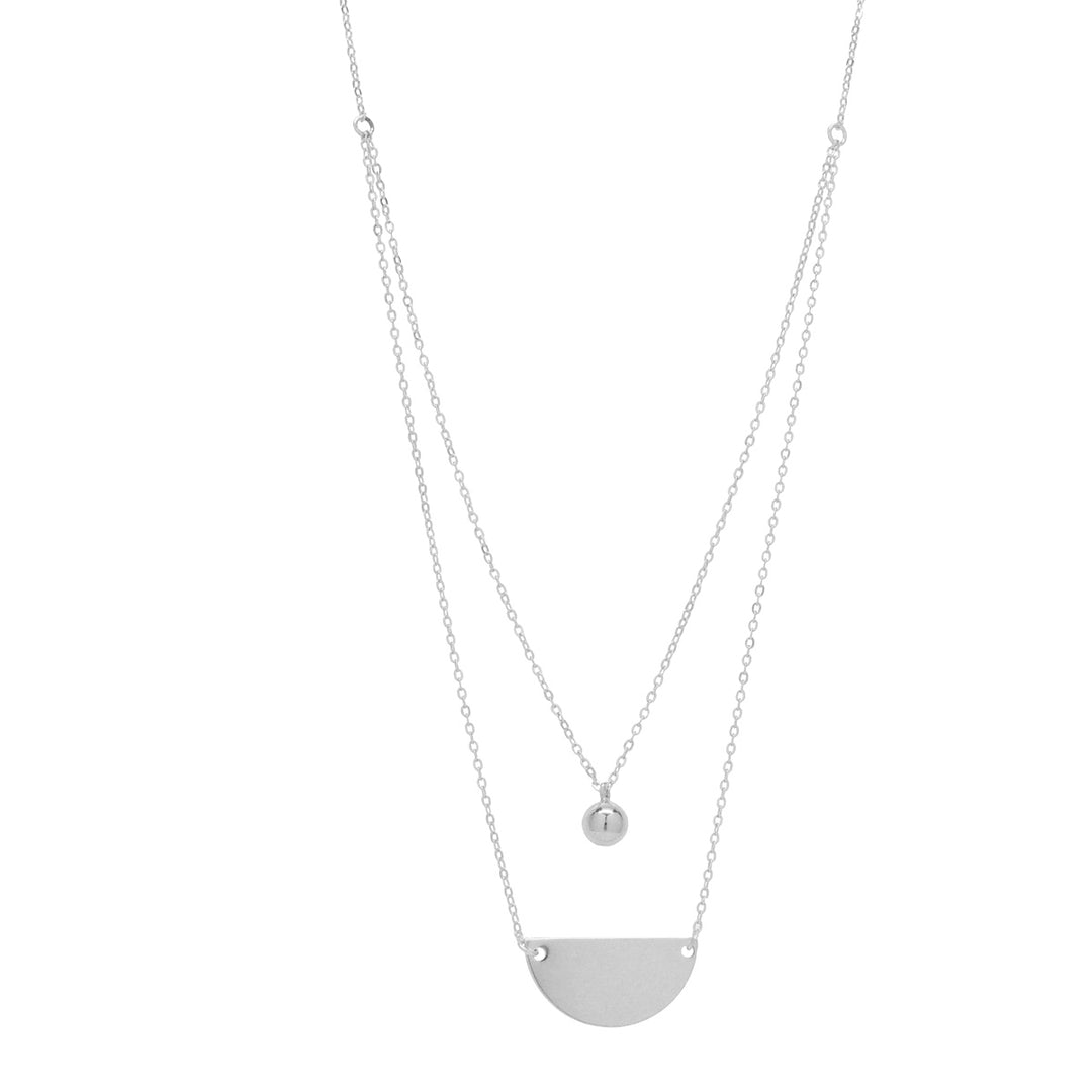 Double Layer Half Circle & Ball Necklace - Necklaces - Silver - Silver - Azil Boutique
