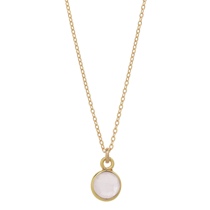 SALE - Tiny Bezel Stone Necklace (more colors) - Necklaces - Gold - Gold / Rose Quartz - Azil Boutique