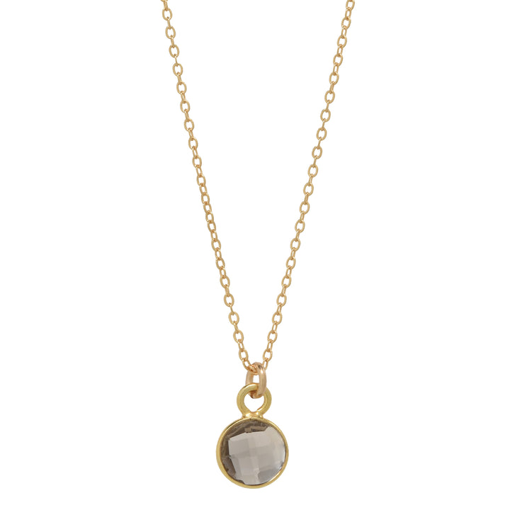SALE - Tiny Bezel Stone Necklace (more colors) - Necklaces - Gold - Gold / Smoky Quartz - Azil Boutique