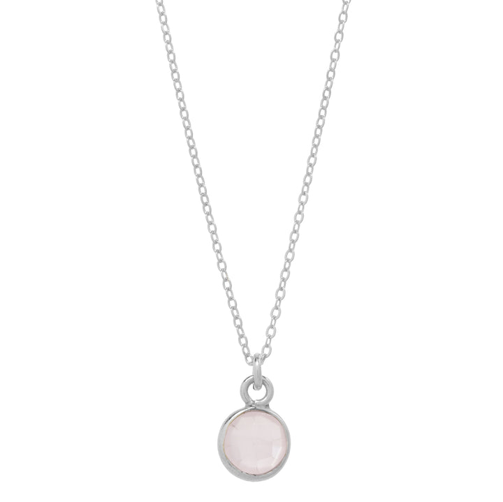 SALE - Tiny Bezel Stone Necklace (more colors) - Necklaces - Silver - Silver / Rose Quartz - Azil Boutique