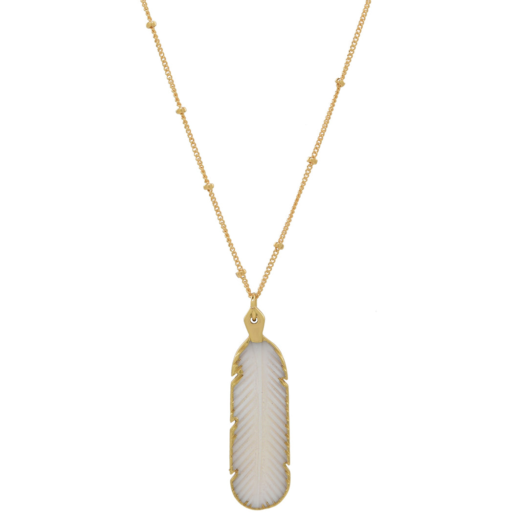Feather Stone Necklace (more colors) - Necklaces - White Mother of Pearl - White Mother of Pearl - Azil Boutique