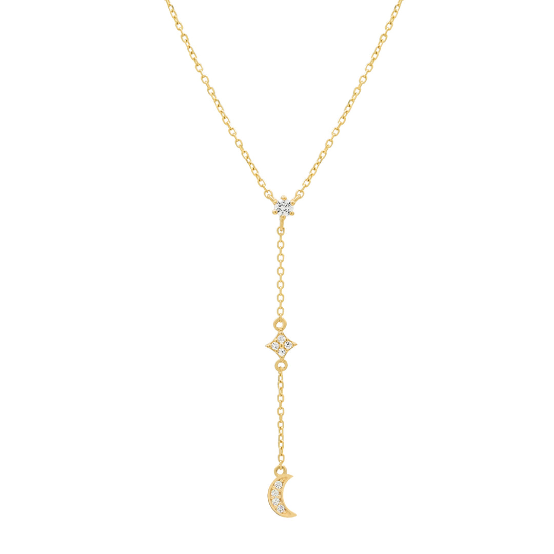 14k Solid Gold CZ Half-Moon Y-Drop Necklace - Necklaces -  -  - Azil Boutique