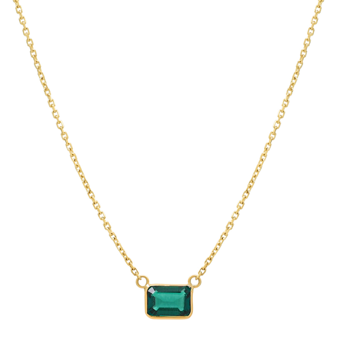 14k Gold Emerald Pendant Gold Chain 14k Solid Gold Rectangle