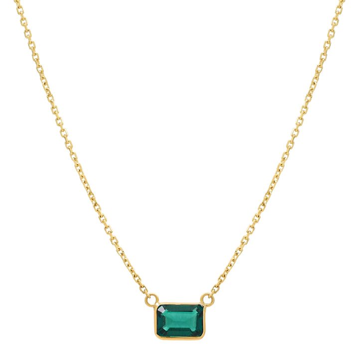 14k Solid Gold Rectangular Emerald Necklace - Necklaces -  -  - Azil Boutique