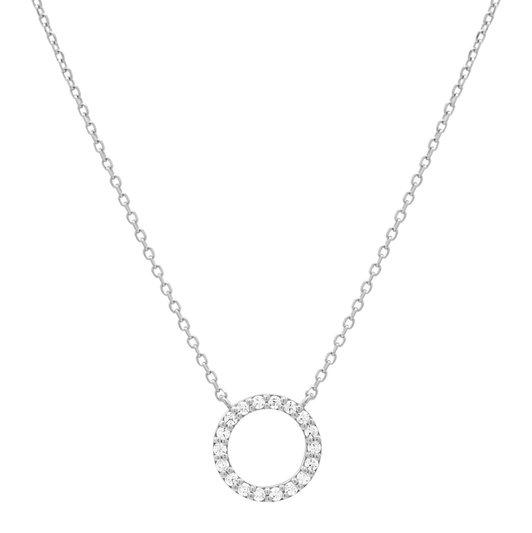 14k Solid Gold CZ Circle Cutout Necklace - Necklaces - White Gold - White Gold - Azil Boutique