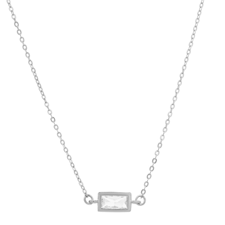 CZ Bezel Emerald Necklace - Necklaces - Silver - Silver - Azil Boutique