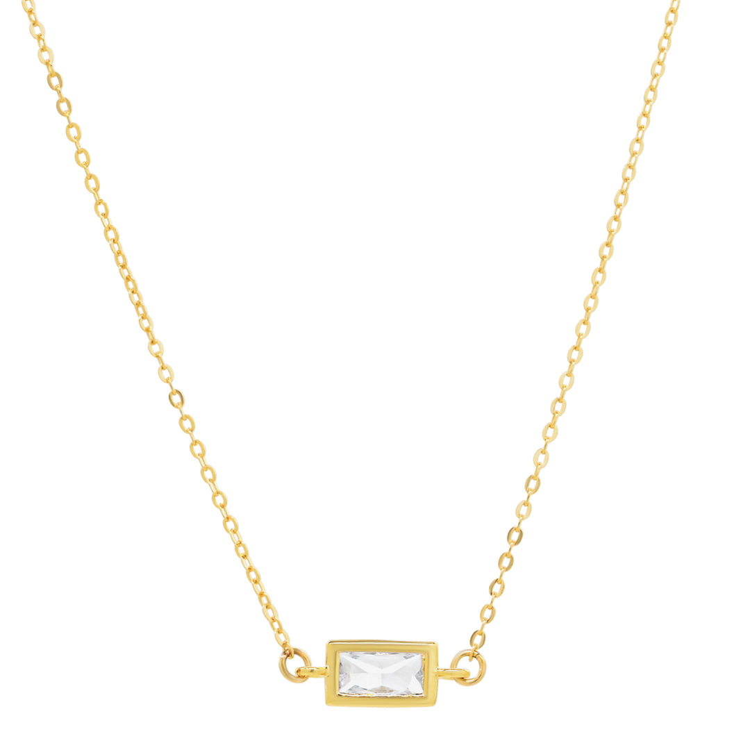 CZ Bezel Emerald Necklace - Necklaces - Gold - Gold - Azil Boutique