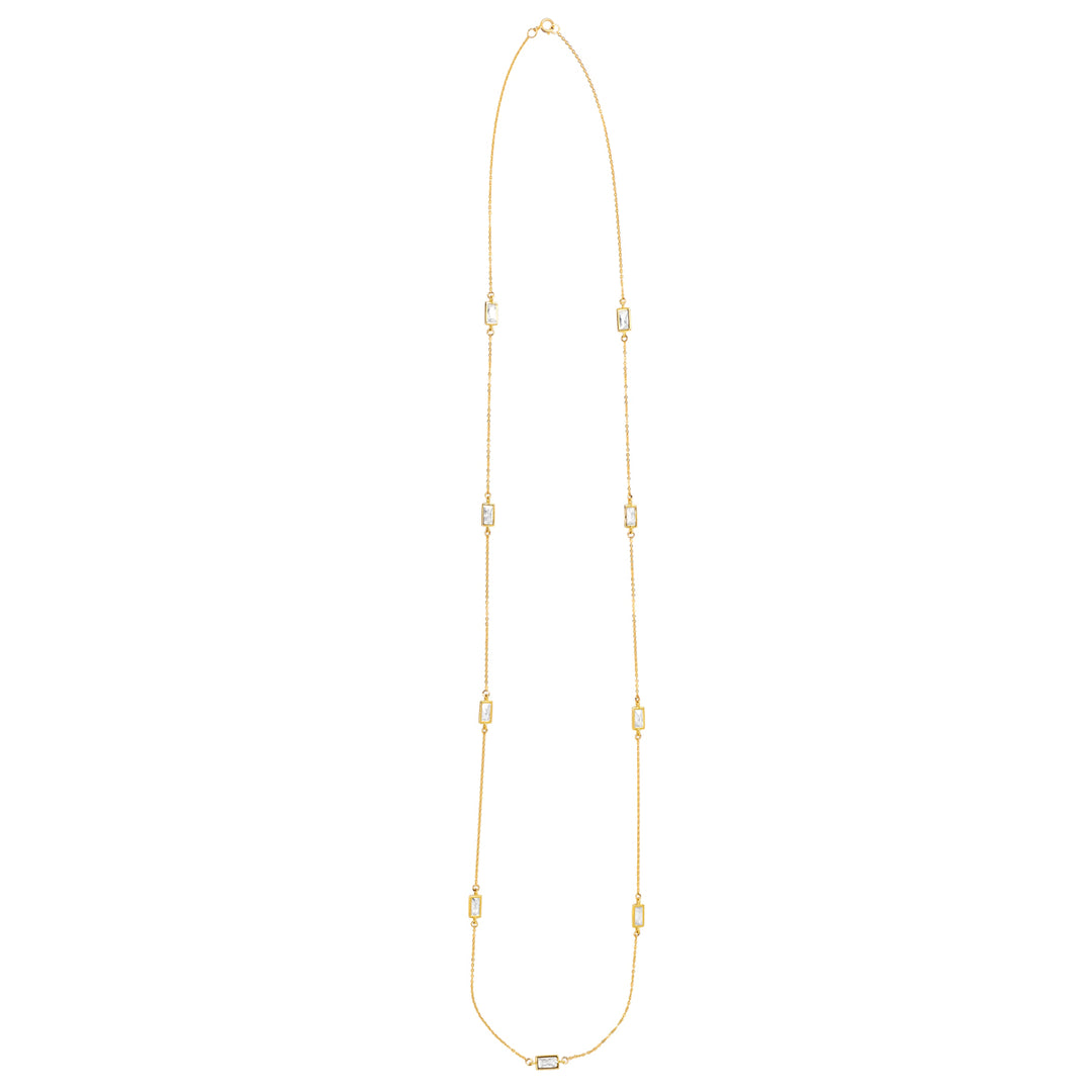 Long Multi-CZ Bezel Emerald Necklace - Necklaces - Gold - Gold - Azil Boutique