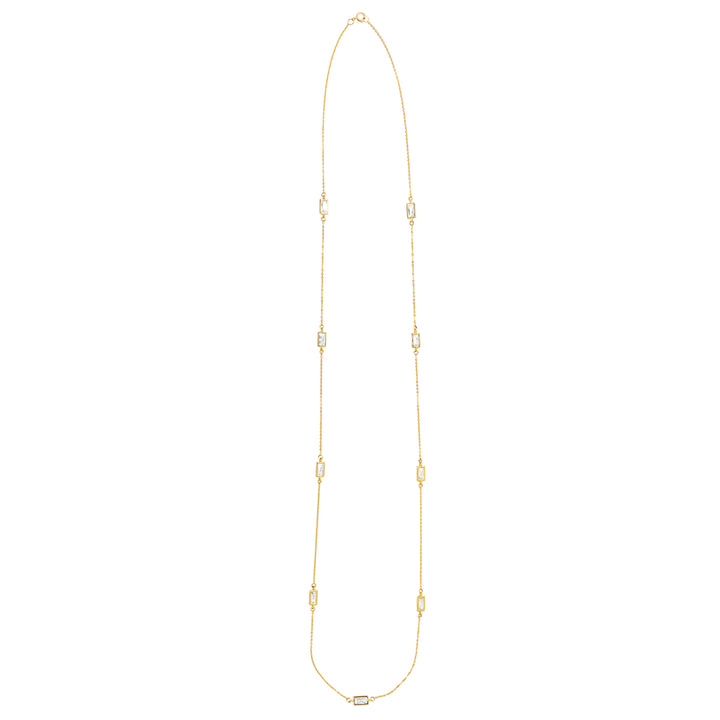 Long Multi-CZ Bezel Emerald Necklace - Necklaces - Gold - Gold - Azil Boutique