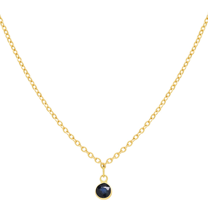 14k Solid Gold Tiny Round Bezel Gem Necklace - Necklaces - Blue Sapphire - Blue Sapphire - Azil Boutique