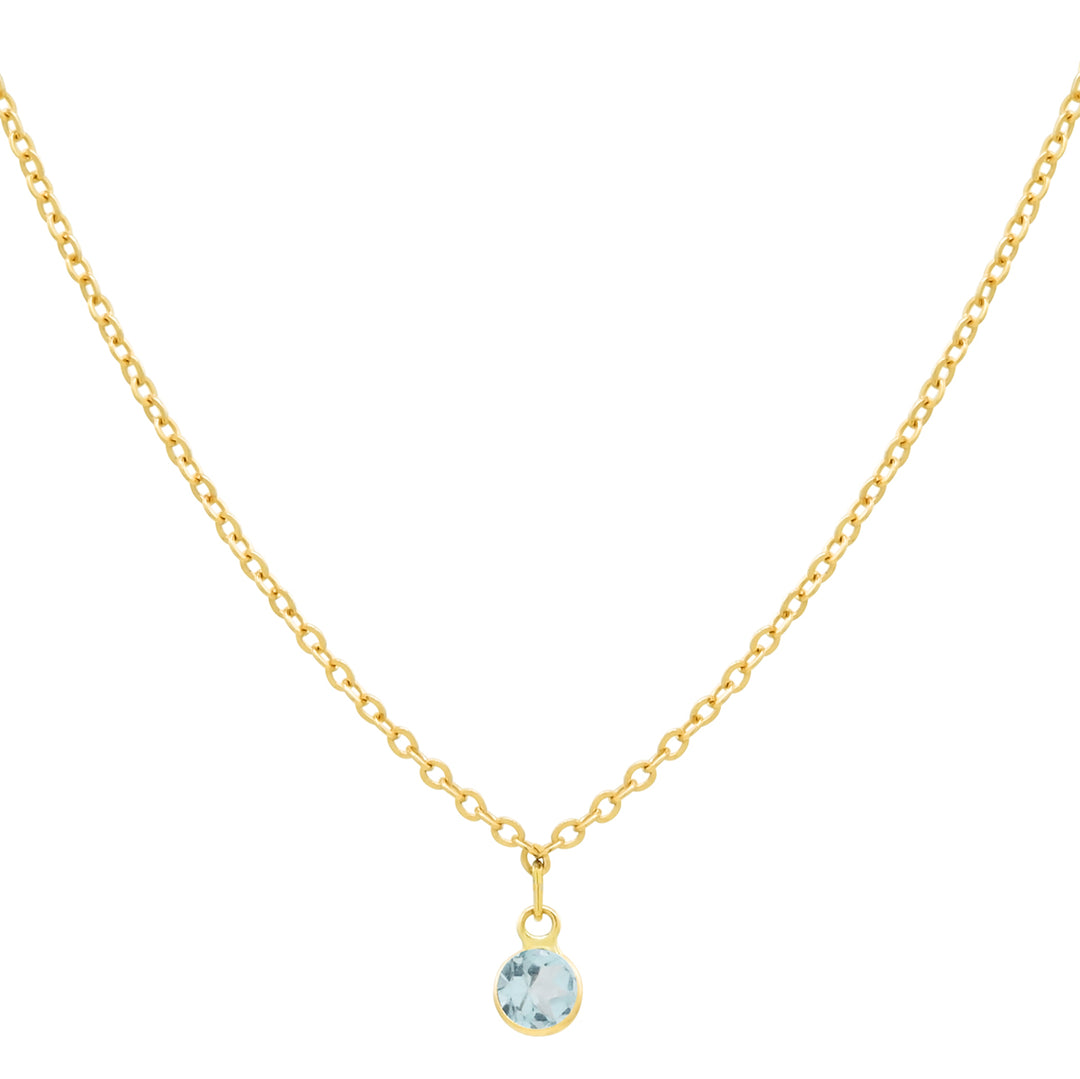 14k Solid Gold Tiny Round Bezel Gem Necklace - Necklaces - Blue Topaz - Blue Topaz - Azil Boutique