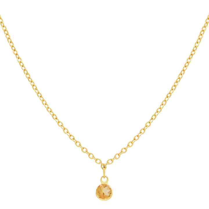 14k Solid Gold Tiny Round Bezel Gem Necklace - Necklaces - Citrine - Citrine - Azil Boutique