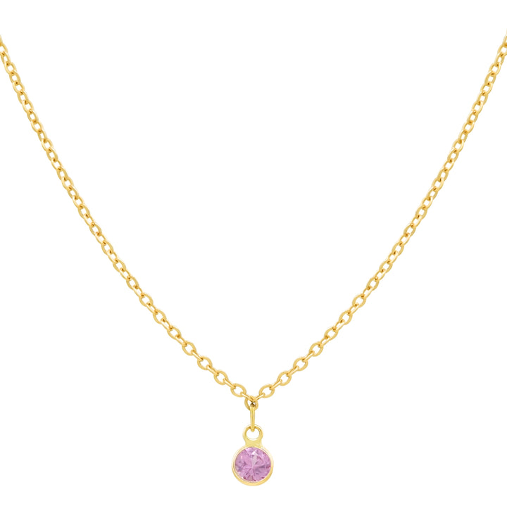 14k Solid Gold Tiny Round Bezel Gem Necklace - Necklaces - Pink Sapphire - Pink Sapphire - Azil Boutique