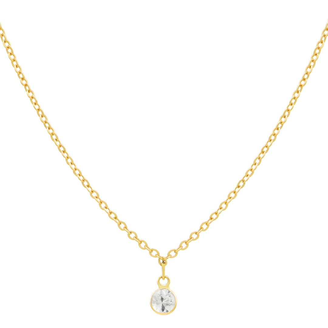14k Solid Gold Tiny Round Bezel Gem Necklace - Necklaces - White Sapphire - White Sapphire - Azil Boutique