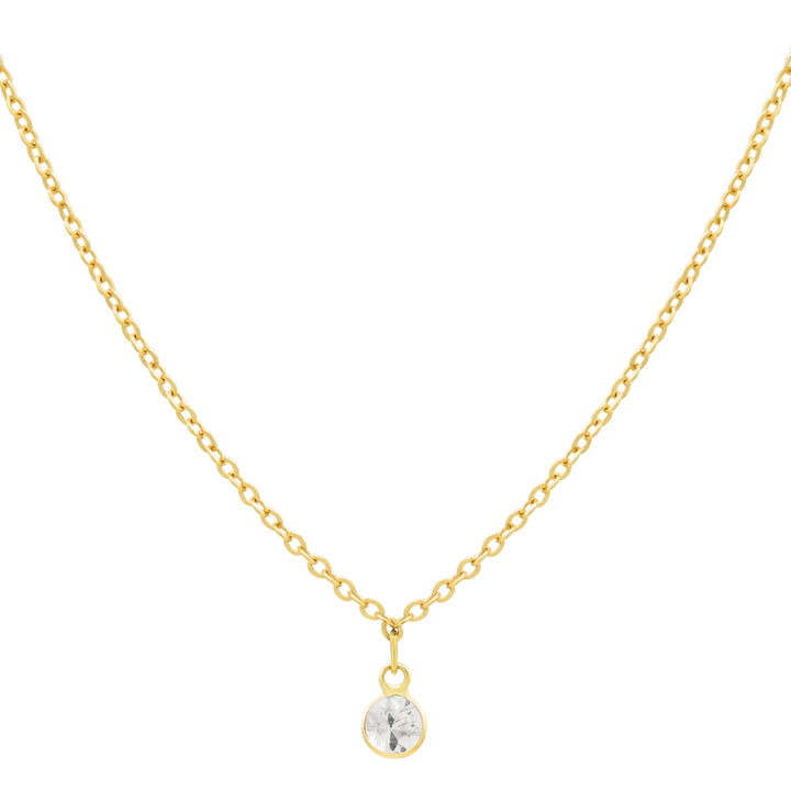 14k Solid Gold Tiny Round Bezel Gem Necklace - Necklaces - White Sapphire - White Sapphire - Azil Boutique