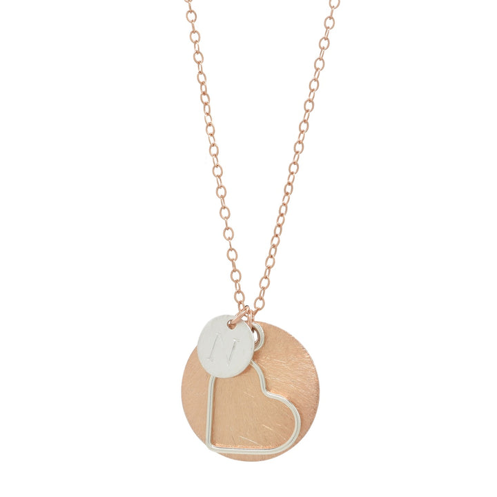 Monogram Necklace + Heart Outline + Brushed Disc - Necklaces - Rosegold - Rosegold - Azil Boutique