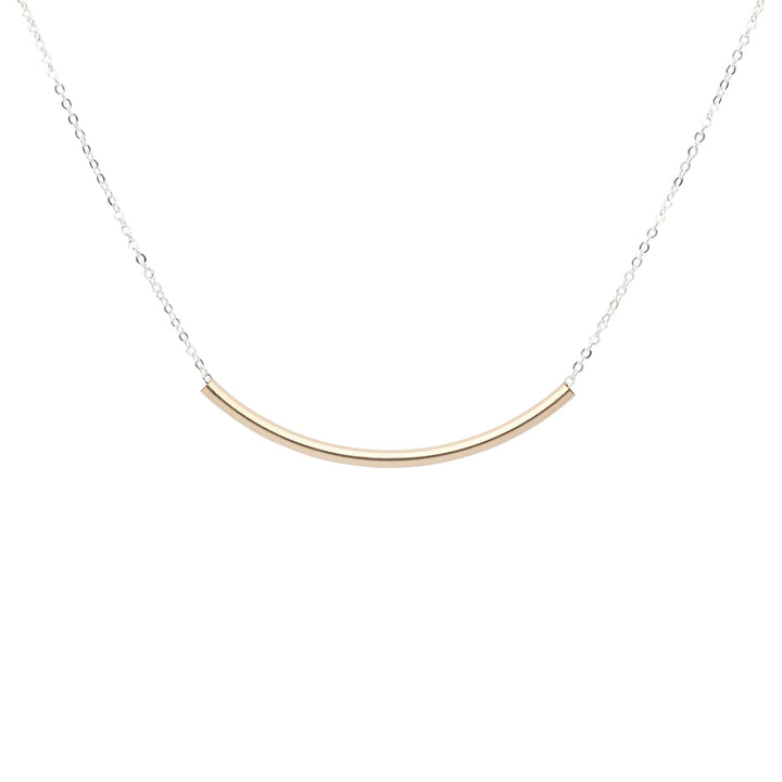 SALE - Extra Long Curved Tube Necklace - Necklaces - Gold Tube/Silver Chain - Gold Tube/Silver Chain - Azil Boutique