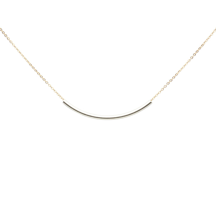 SALE - Extra Long Curved Tube Necklace - Necklaces - Silver Tube/ Gold Chain - Silver Tube/ Gold Chain - Azil Boutique