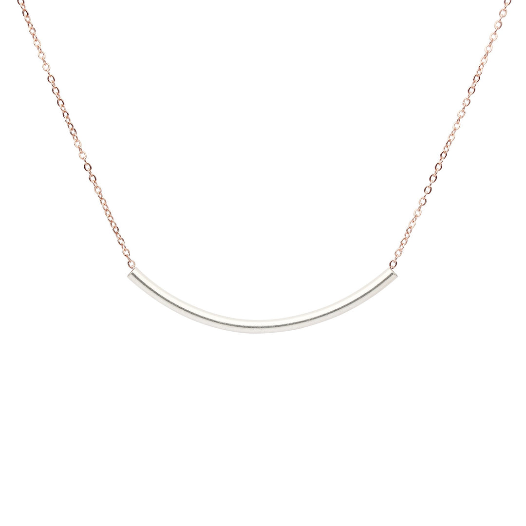 SALE - Extra Long Curved Tube Necklace - Necklaces - Silver Tube/ Rosegold Chain - Silver Tube/ Rosegold Chain - Azil Boutique