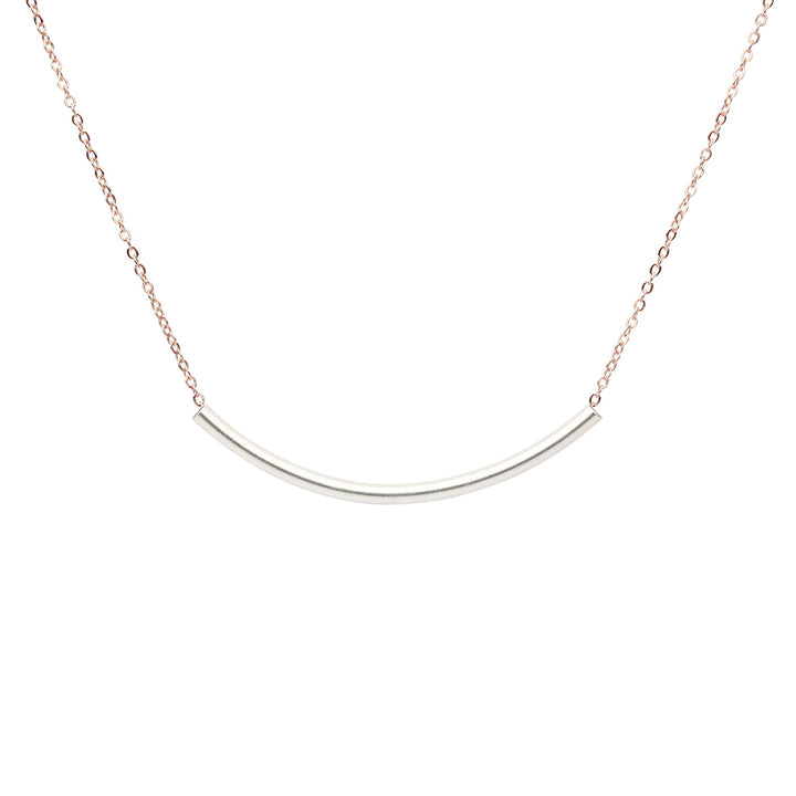 SALE - Extra Long Curved Tube Necklace - Necklaces - Silver Tube/ Rosegold Chain - Silver Tube/ Rosegold Chain - Azil Boutique