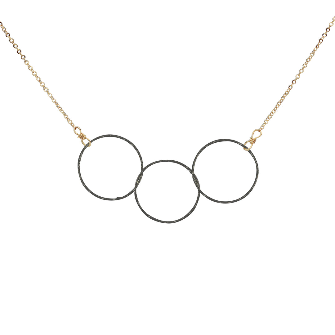 SALE - 2-Tone Triple Diamond Cut Circles Necklace - Necklaces - Gunmetal/Gold - Gunmetal/Gold - Azil Boutique