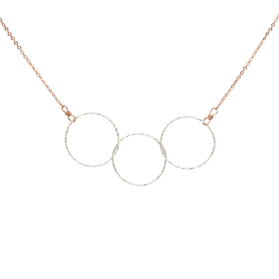 SALE - 2-Tone Triple Diamond Cut Circles Necklace - Necklaces - Silver/Rose Gold - Silver/Rose Gold - Azil Boutique