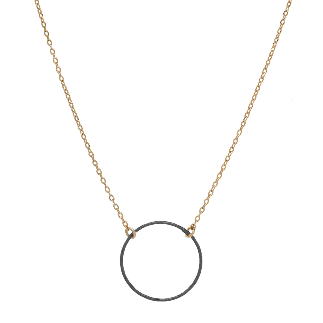 SALE - 2-Tone Single Diamond Cut Circle Necklace - Necklaces - Gunmetal / Gold - Gunmetal / Gold - Azil Boutique