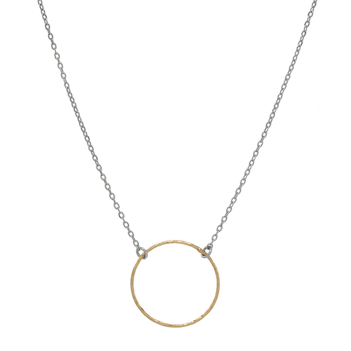 SALE - 2-Tone Single Diamond Cut Circle Necklace - Necklaces - Gold / Silver - Gold / Silver - Azil Boutique
