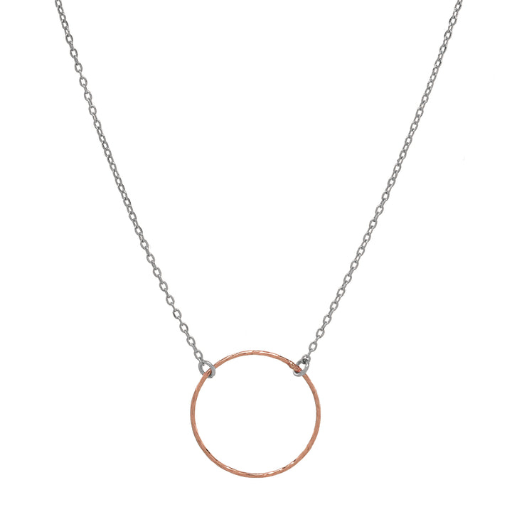 SALE - 2-Tone Single Diamond Cut Circle Necklace - Necklaces - Rosegold / Silver - Rosegold / Silver - Azil Boutique