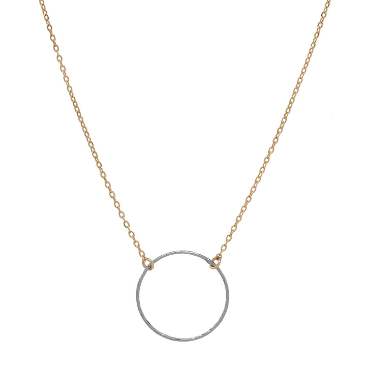 SALE - Single Diamond Cut Circle Necklace - Necklaces - Silver Circle / Gold Chain - Silver Circle / Gold Chain - Azil Boutique