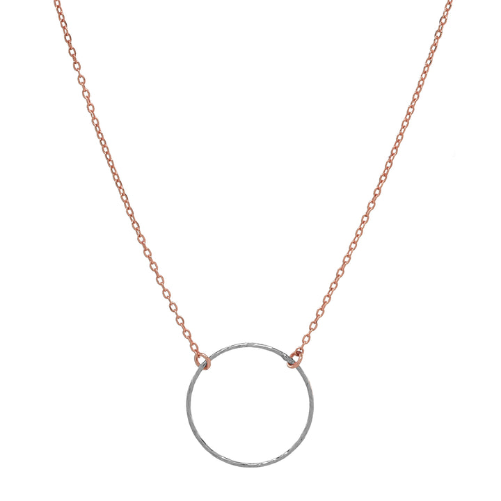 SALE - 2-Tone Single Diamond Cut Circle Necklace - Necklaces - Silver / Rosegold - Silver / Rosegold - Azil Boutique
