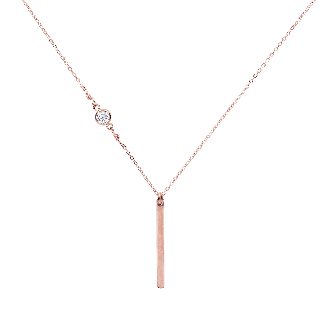 Thin Bar with Off-Center CZ Necklace - Necklaces - Rosegold - Rosegold - Azil Boutique