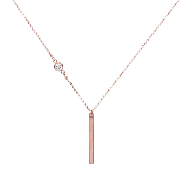 Thin Bar with Off-Center CZ Necklace - Necklaces - Rosegold - Rosegold - Azil Boutique