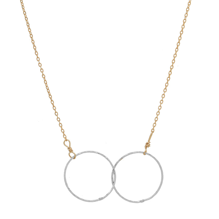 SALE - Double Diamond Cut Interlocking Circles Necklace - Necklaces - Silver Circles/Gold Chain - Silver Circles/Gold Chain - Azil Boutique