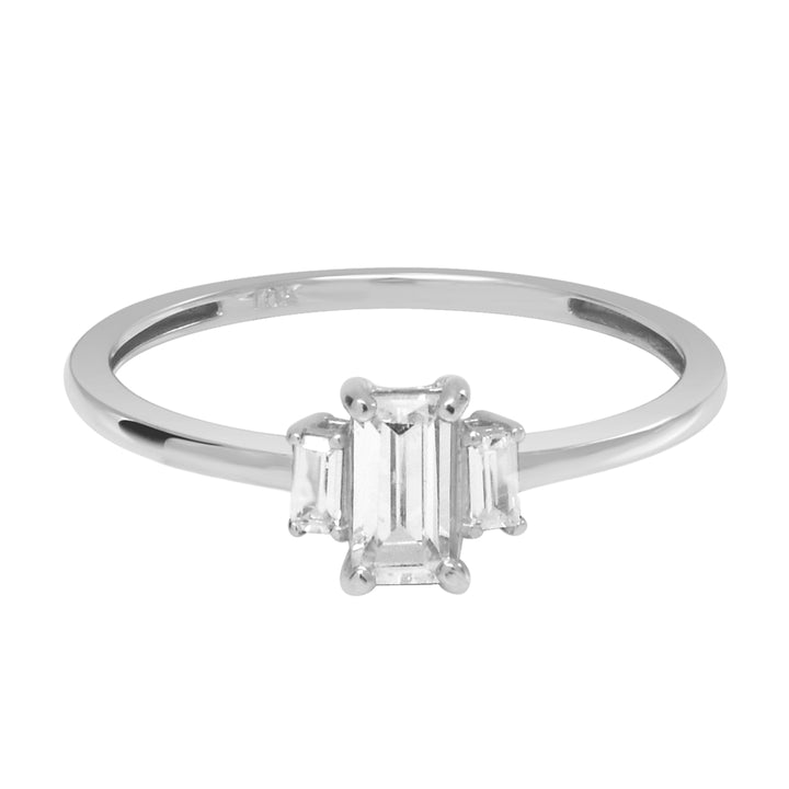 10k Solid Gold CZ Baguette Trapezoid Ring - Rings - White Gold - White Gold / 5 - Azil Boutique