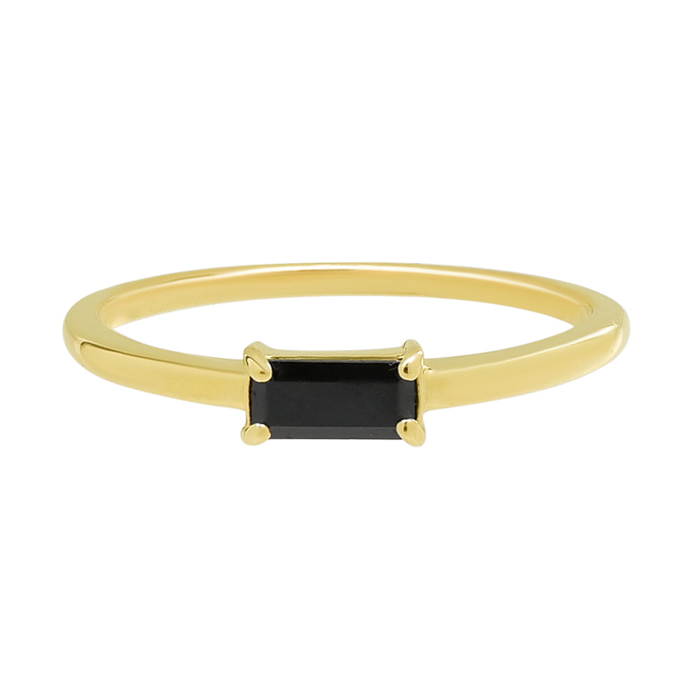 10k Solid Gold Black Horizontal Baguette Ring - Rings - 5 - 5 - Azil Boutique