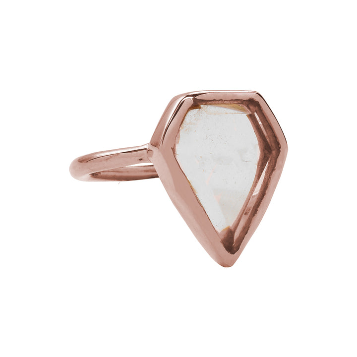 SALE - CLEAR QUARTZ DIAMOND SHAPE ROSE GOLD BEZEL RING - Rings -  -  - Azil Boutique