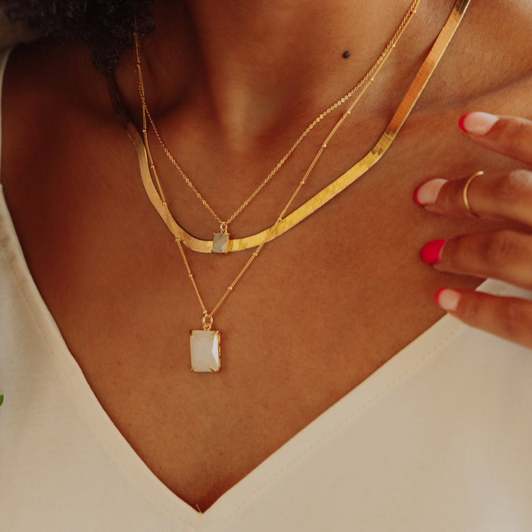 Moonstone Emerald Necklace - Necklaces -  -  - Azil Boutique