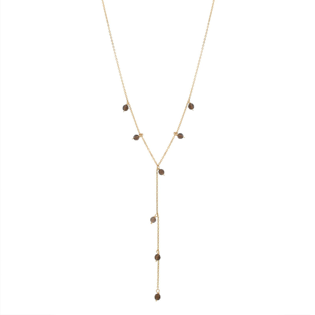 Tiny Smoky Quartz Stone Y-Drop Necklace - Necklaces -  -  - Azil Boutique