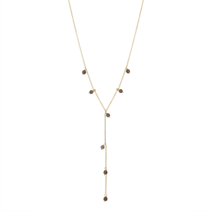 Tiny Smoky Quartz Stone Y-Drop Necklace - Necklaces -  -  - Azil Boutique