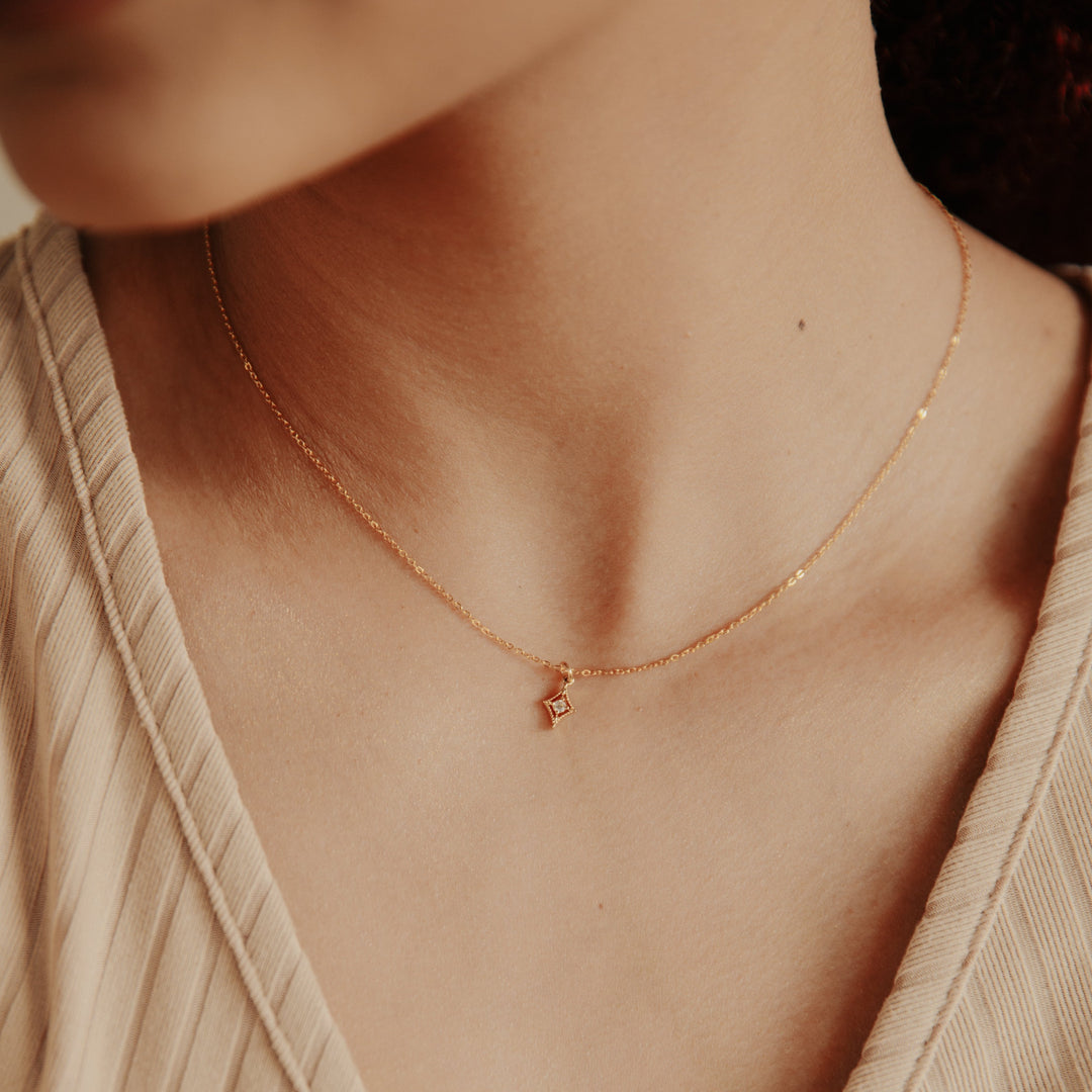 Textured Diamond CZ Necklace - Necklaces -  -  - Azil Boutique
