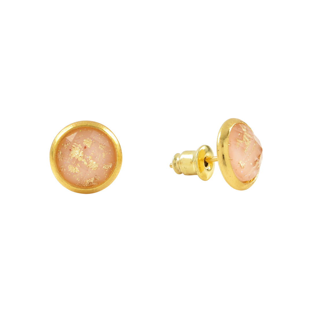 Resin Gold Fleck Brass Studs - Earrings - Peach - Peach - Azil Boutique