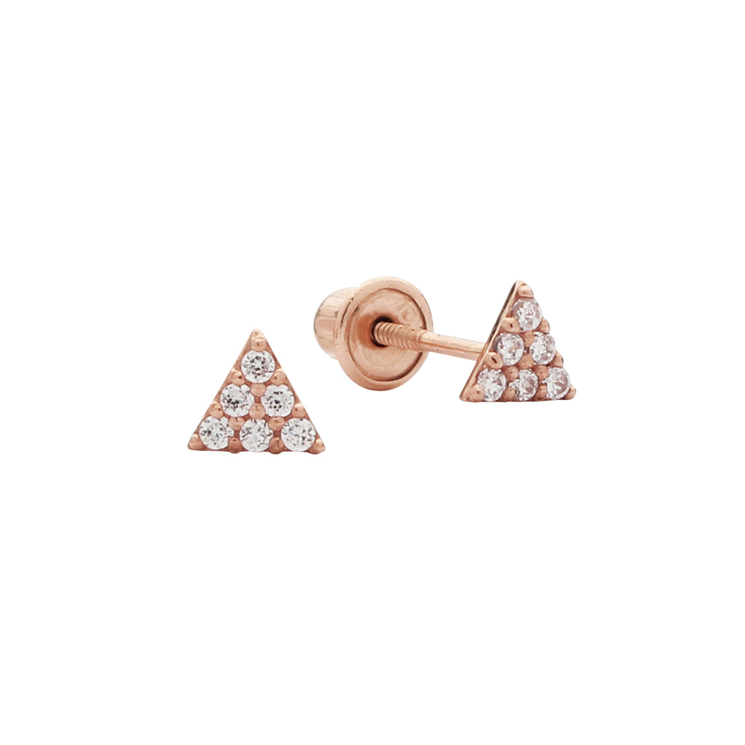 10k Solid Gold CZ Triangle Studs - Earrings - Rose Gold - Rose Gold - Azil Boutique