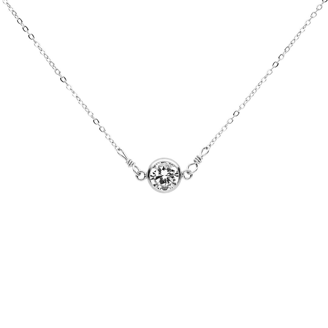 6mm Round CZ Bezel Link Necklace - Necklaces - Silver - Silver / 13" - Azil Boutique