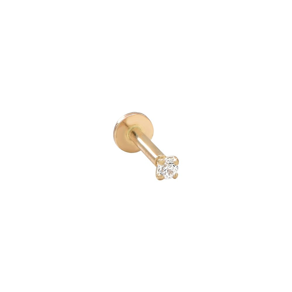 14k CZ Prong Flat Back Earring - Earrings - Gold - Gold / Tiny - Azil Boutique