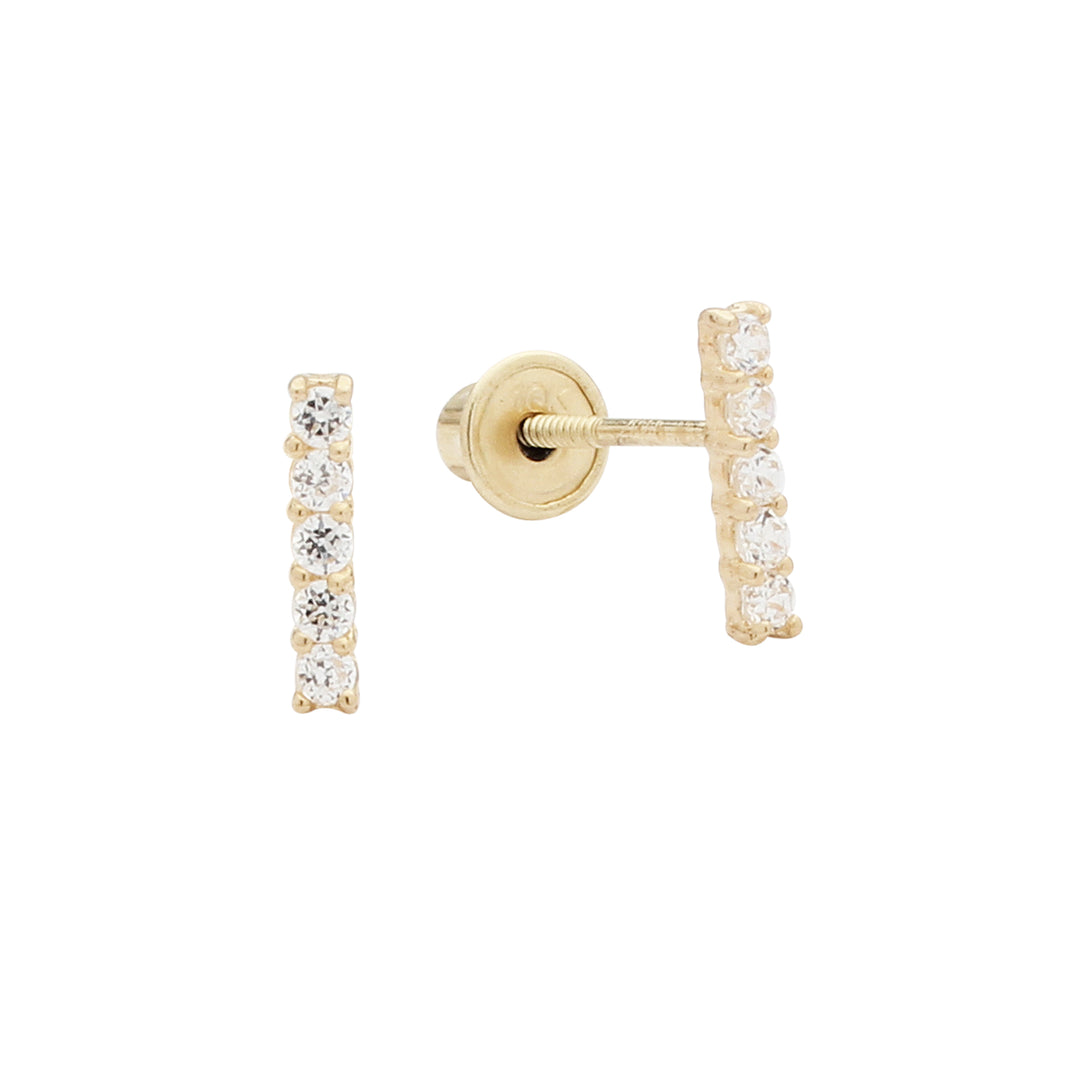 10k Solid Gold CZ Bar Studs - Earrings - Yellow Gold - Yellow Gold - Azil Boutique