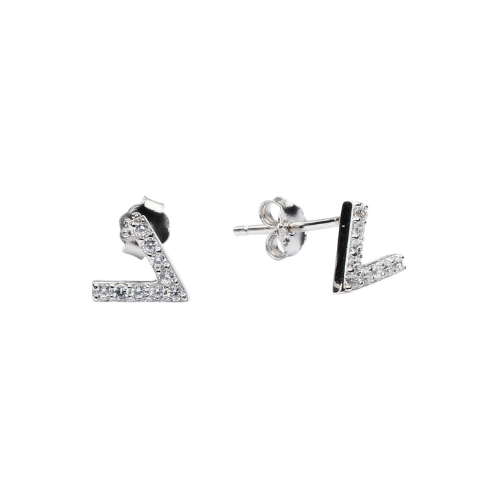 CZ Chevron Studs - Earrings - Silver - Silver - Azil Boutique