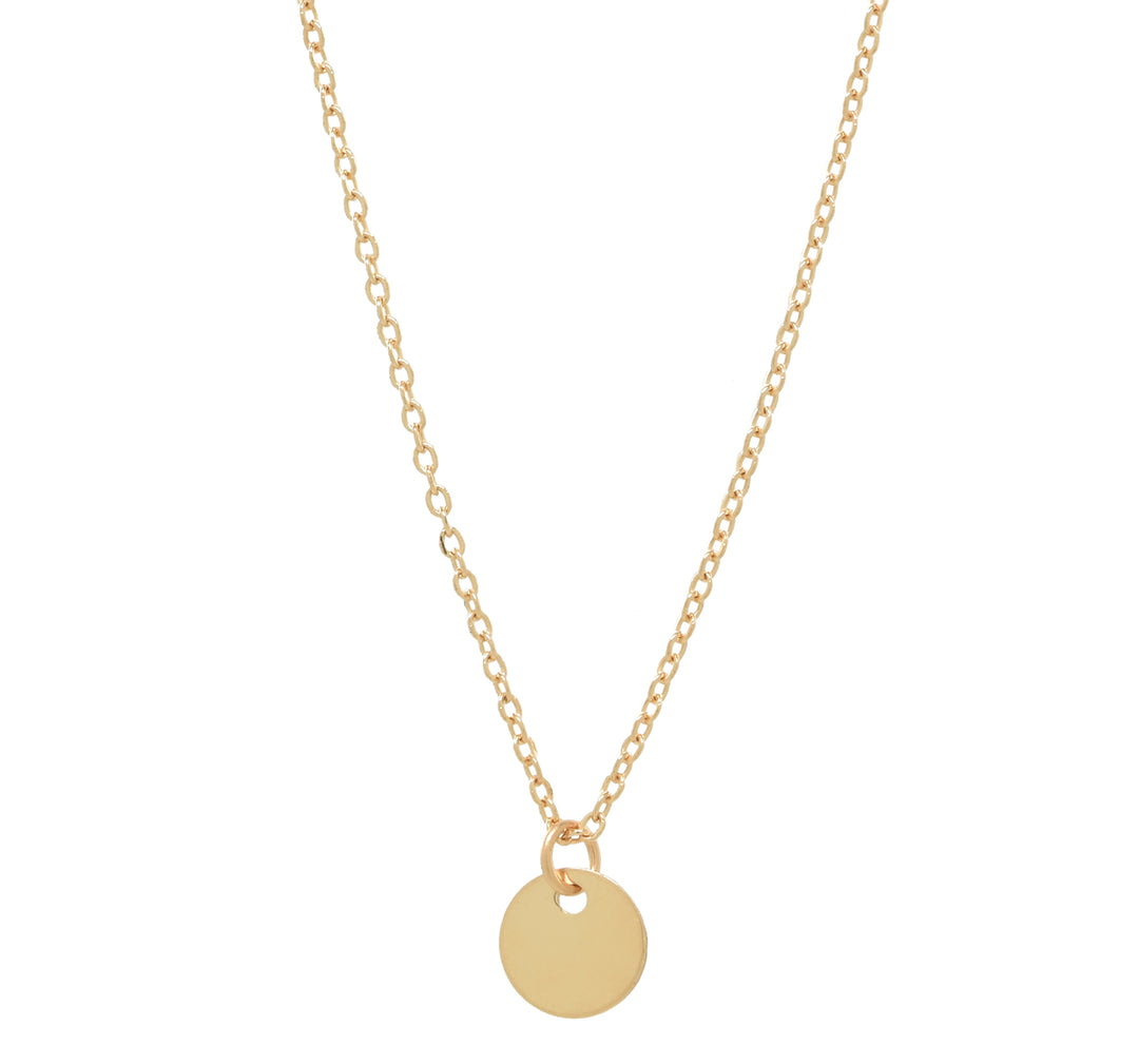 Solid Gold Tiny Disc on Thin Chain Necklace - Necklaces - Yellow Gold - Yellow Gold - Azil Boutique